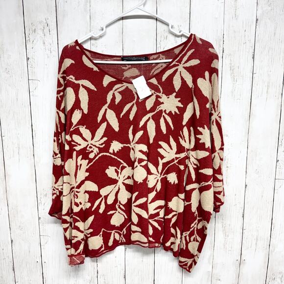Peruvian Connection Sweater Women Size M/L Botanical Boat Neck 3/4 Sleeve Blouse - Picture 1 of 5